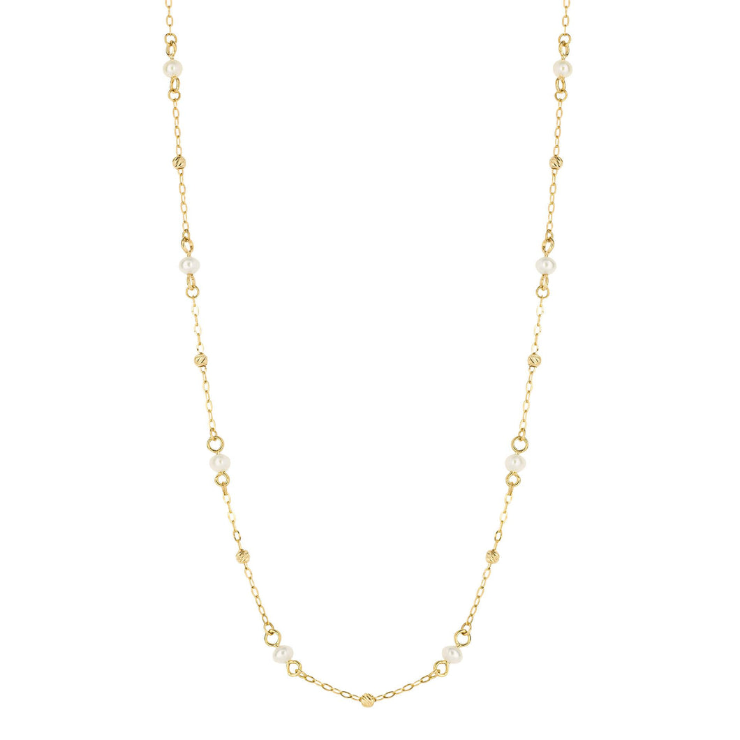 9ct Yellow Gold Freshwater Pearl Station Chain 46cm
