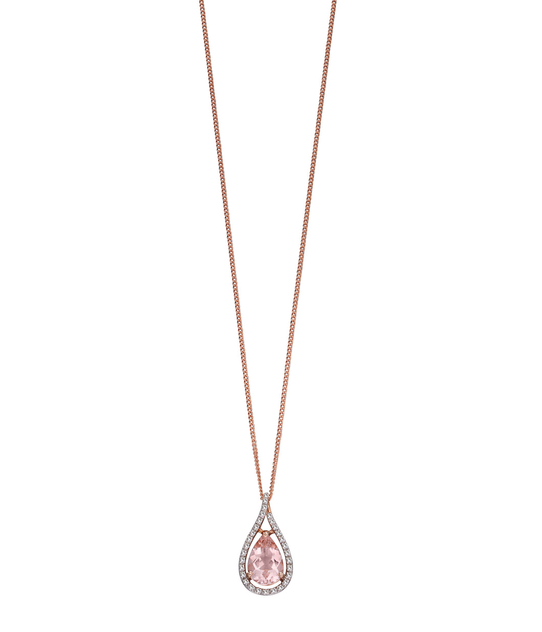 9ct Rose Gold Morganite and Diamond Drop Necklace