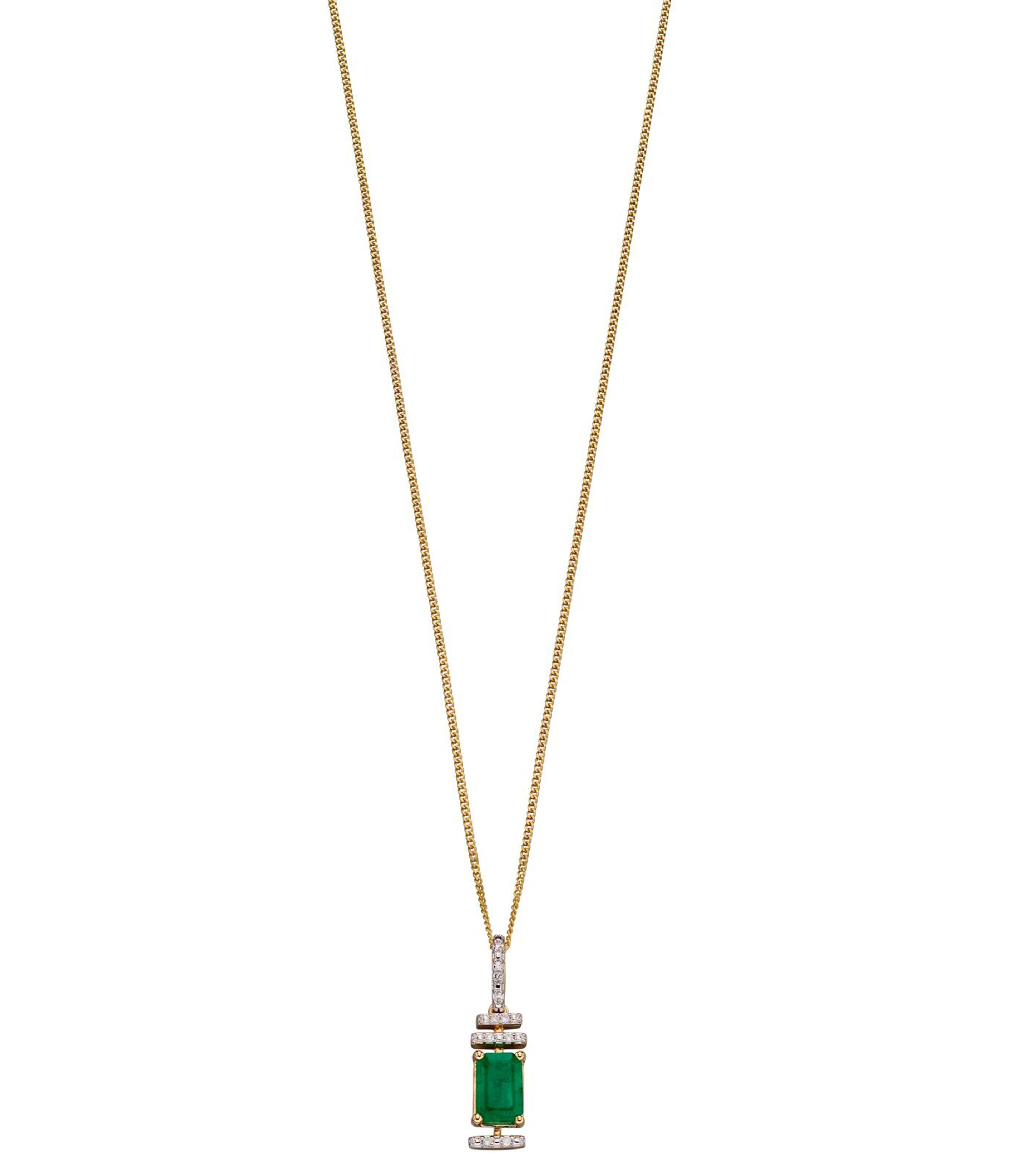 9ct Yellow Gold Emerald and Diamond Art Deco Pendant