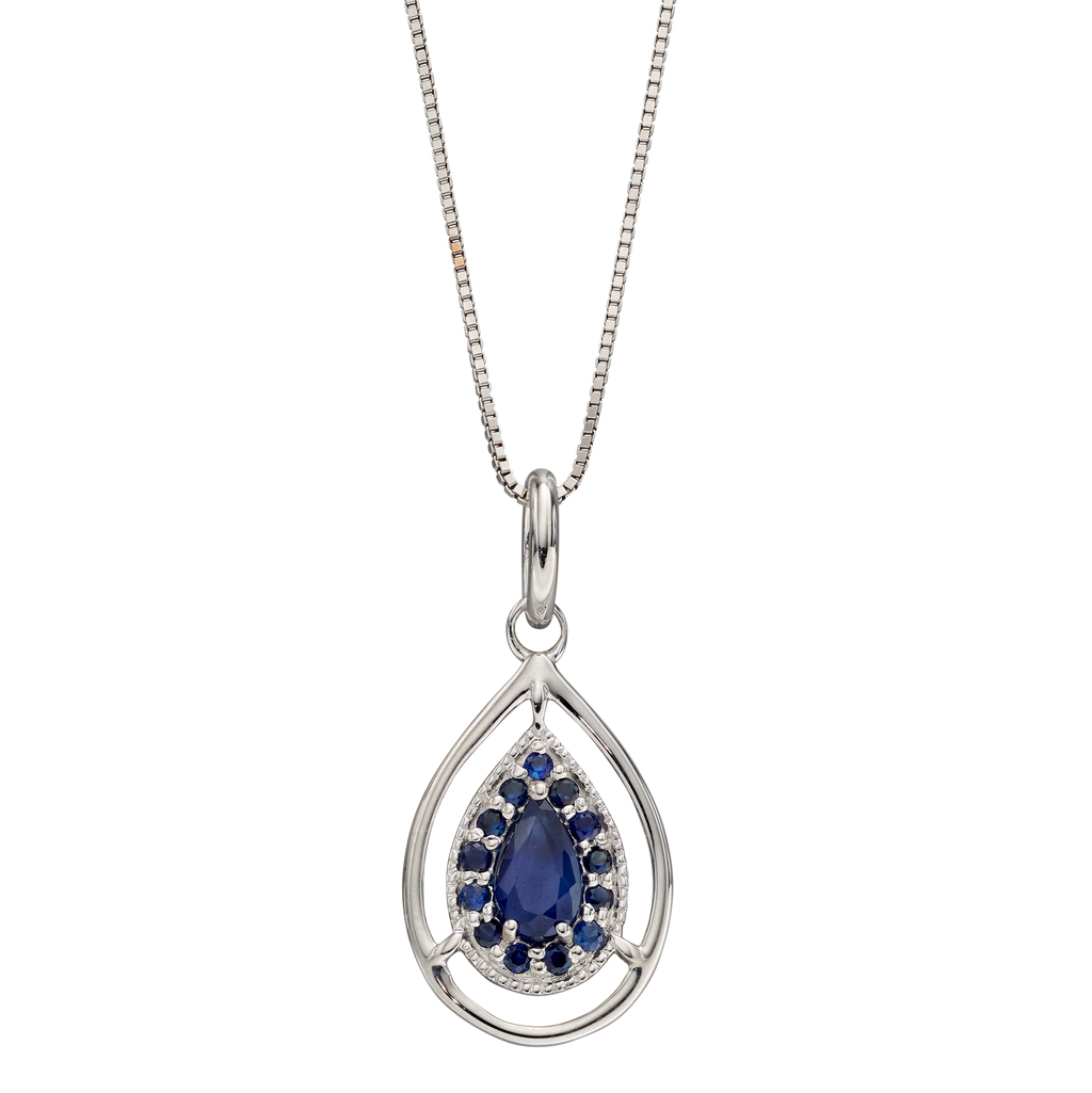 9ct White Gold Sapphire Teardrop Pendant