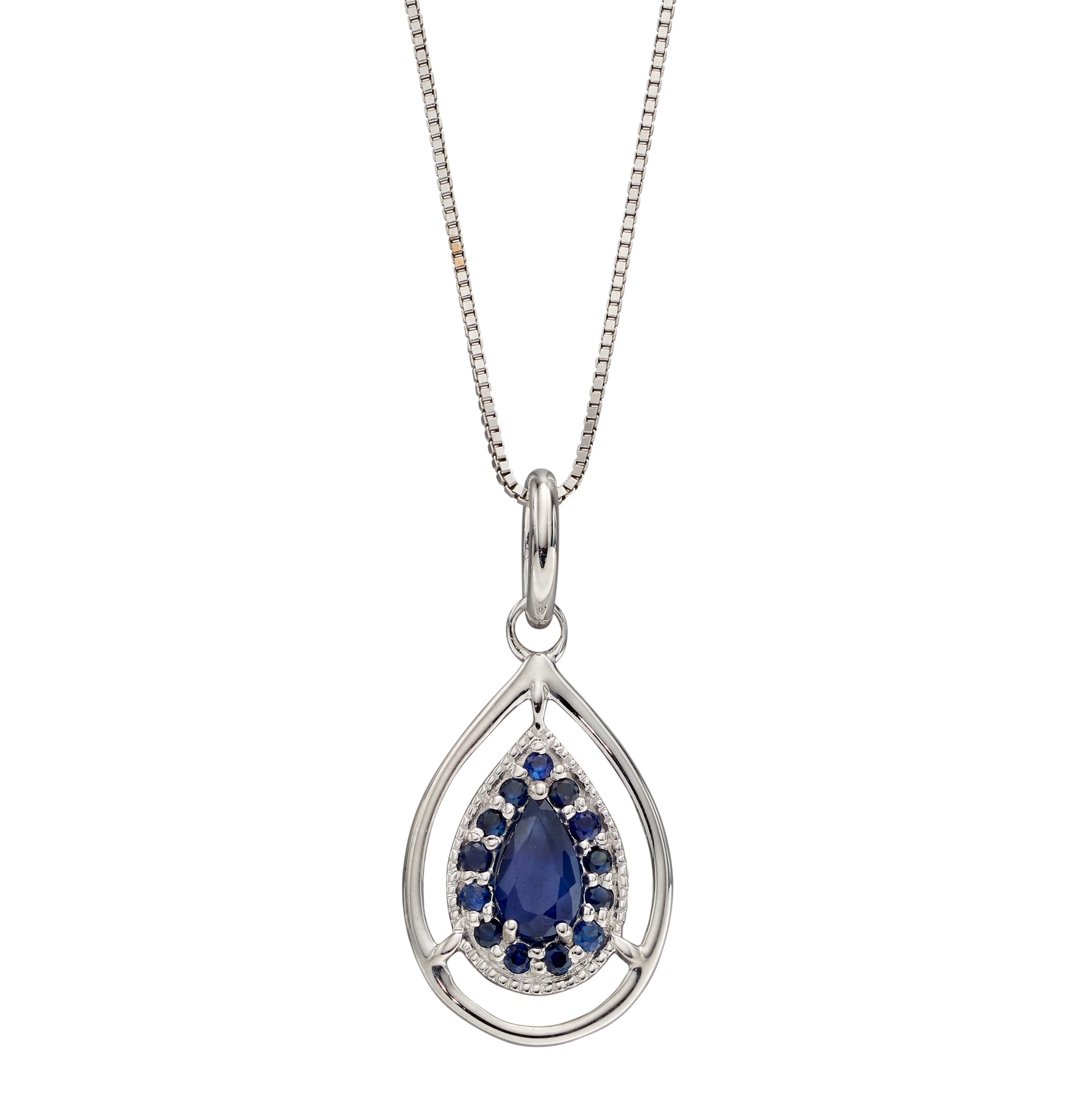 9ct White Gold Sapphire Teardrop Pendant