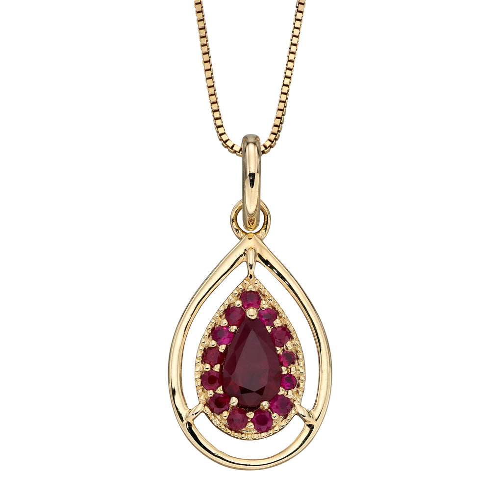 9ct Yellow Gold Ruby Teardrop Pendant