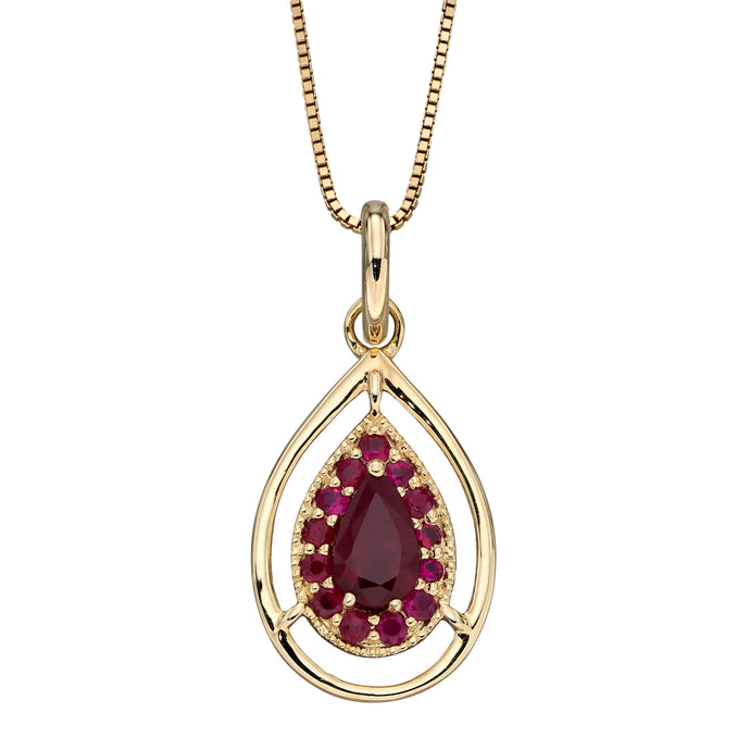 9ct Yellow Gold Ruby Teardrop Pendant