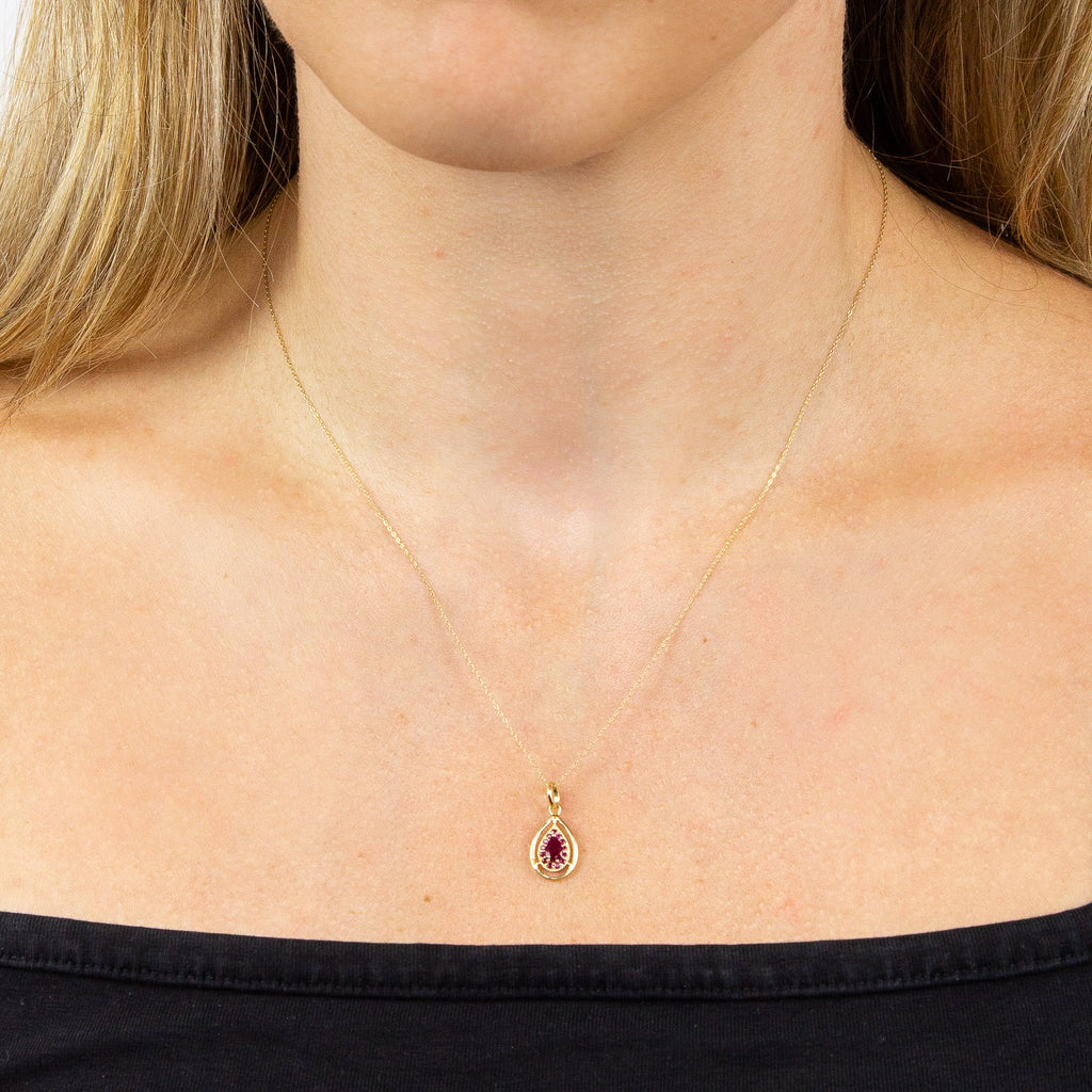 9ct Yellow Gold Ruby Teardrop Pendant