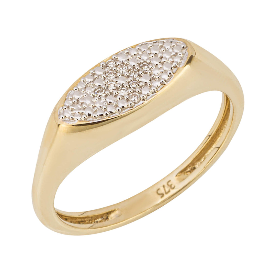 Diamond Navette Signet Ring In Yellow And White Gold