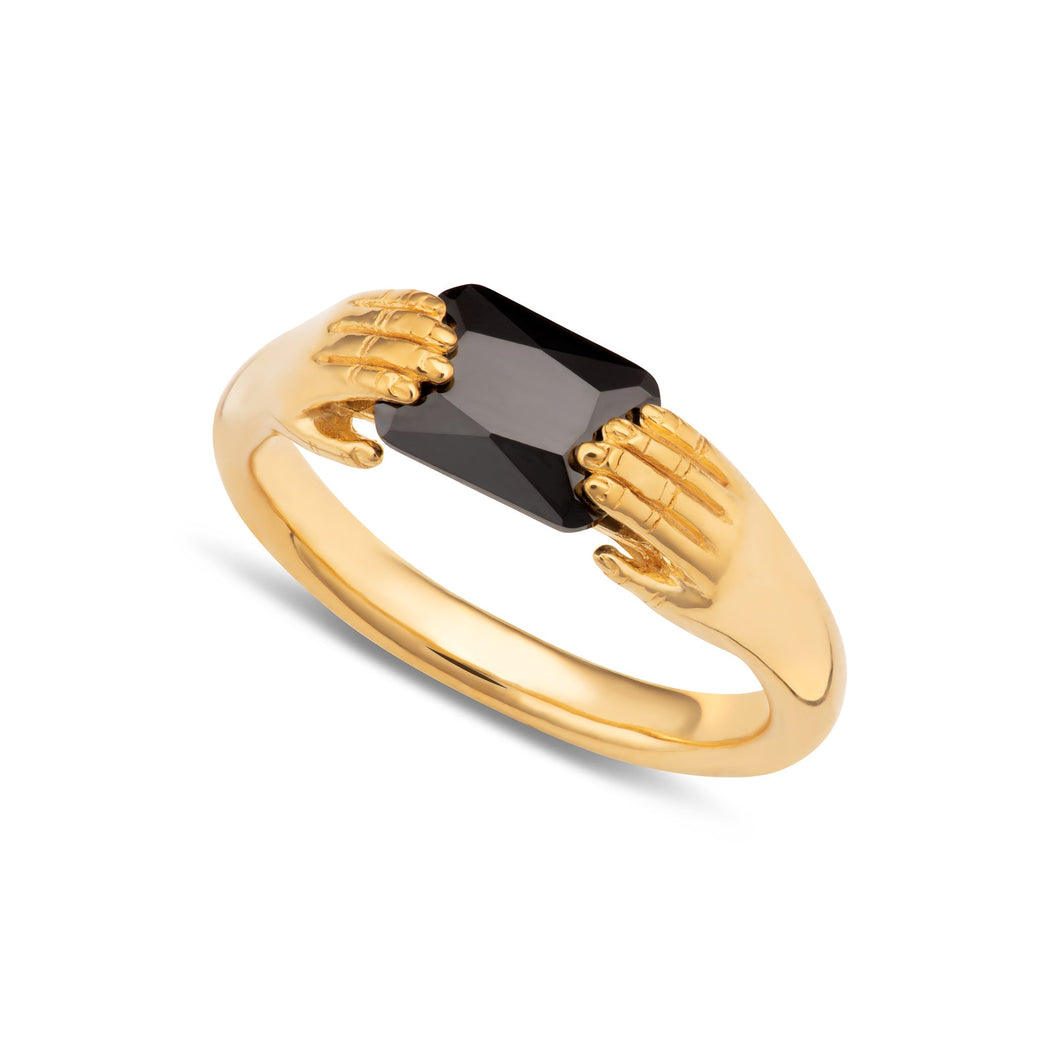 Fede Ring with Black Stone - Gold