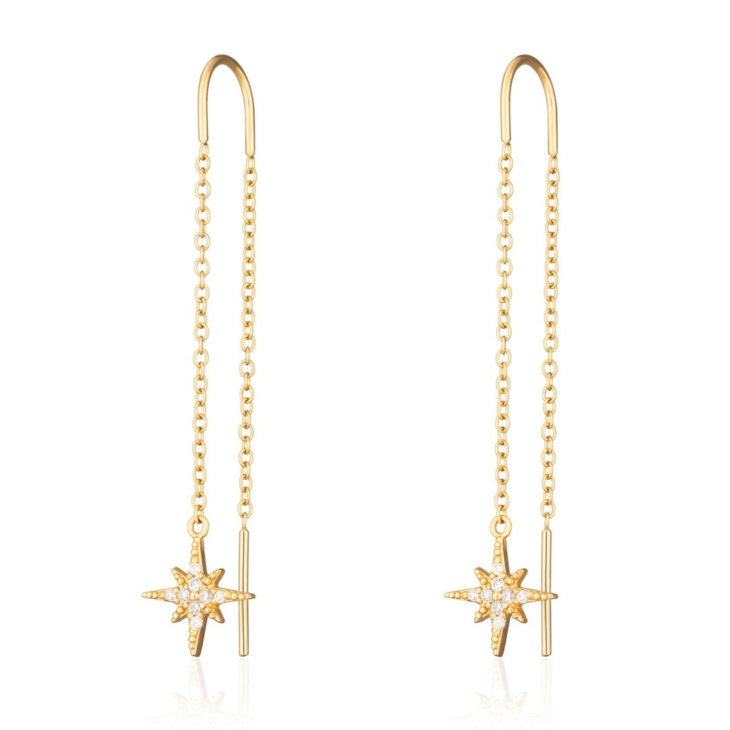 Gold Starburst Star Threader Earrings