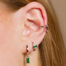 Load image into Gallery viewer, Audrey Huggie Earrings with Green Stones
