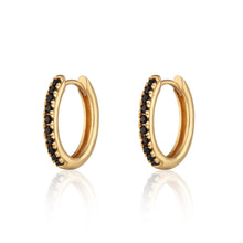 Load image into Gallery viewer, Gold Large Huggie Earrings with Black Stones
