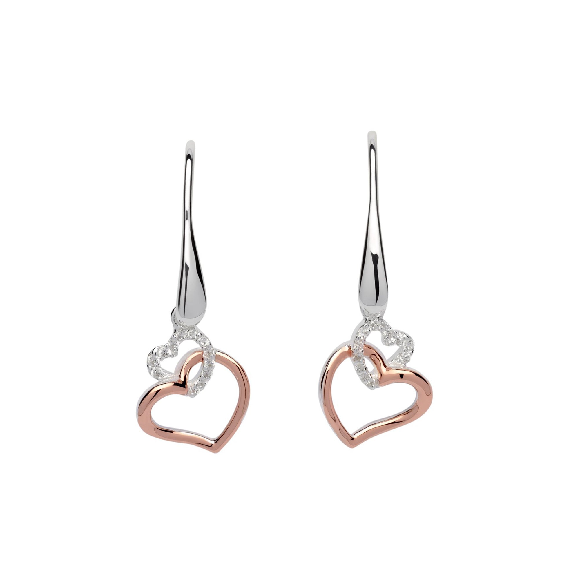 Silver and Rose Heart Drop Earrings ME-612