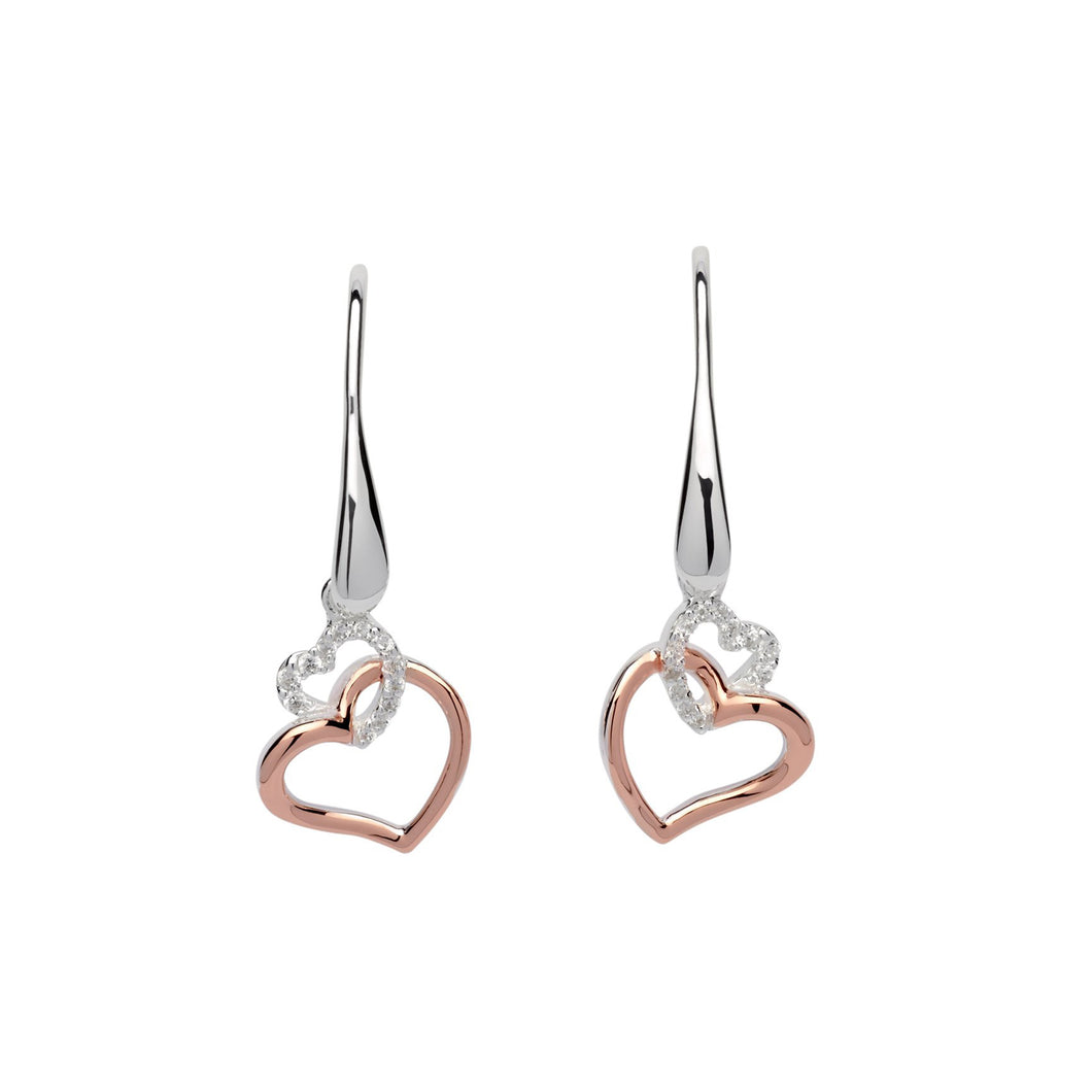 Silver and Rose Heart Drop Earrings ME-612