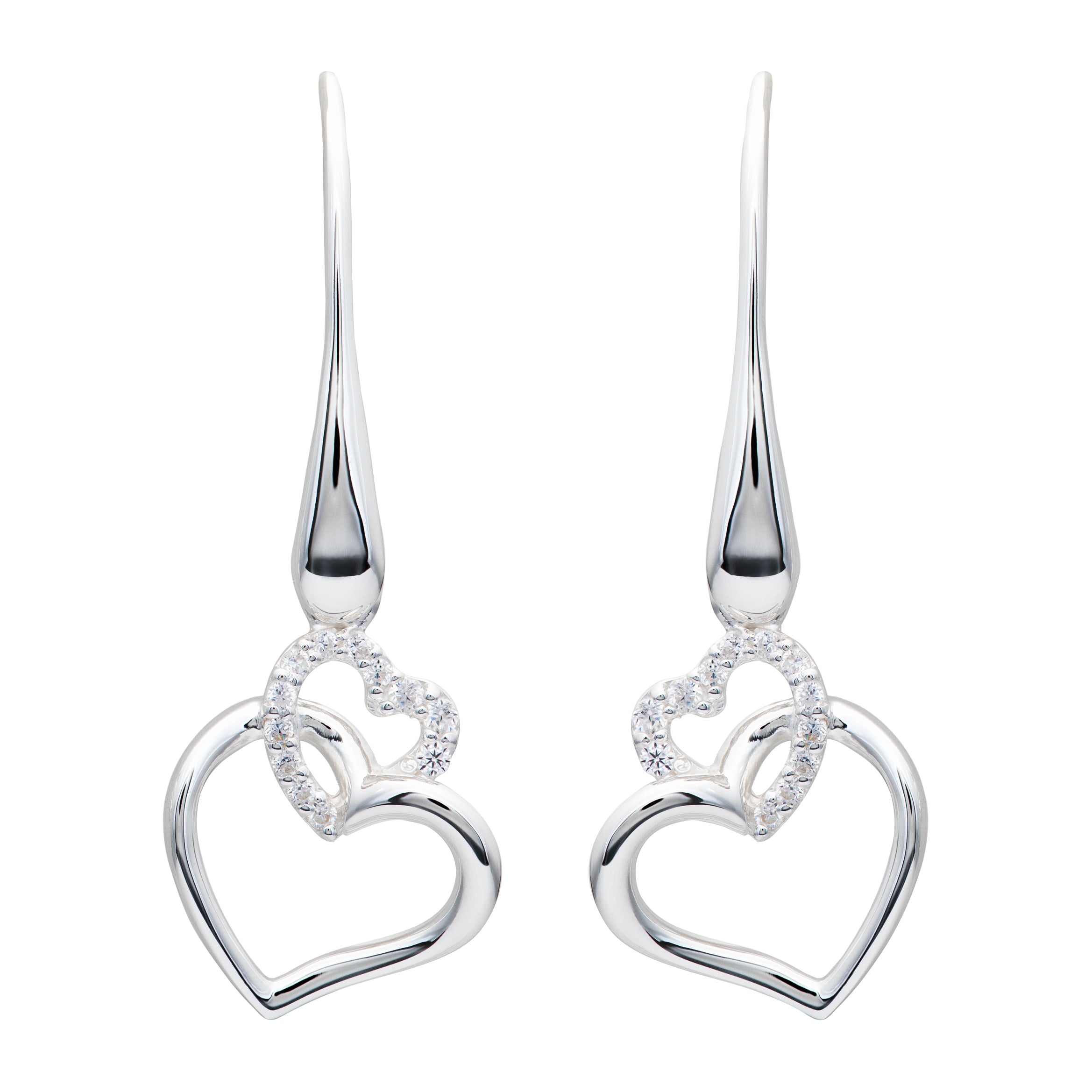 Silver Double Heart Drop Earrings ME-612/SIL