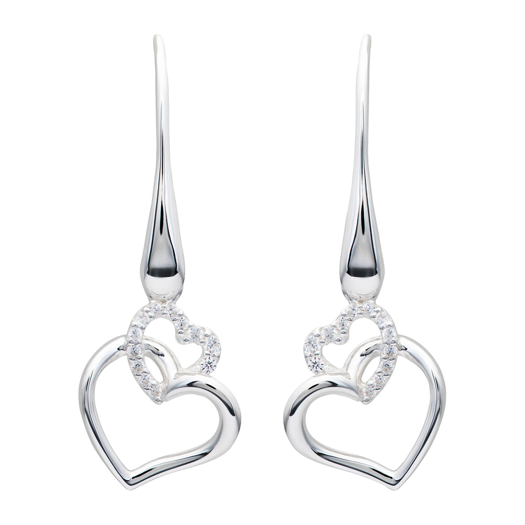 Silver Double Heart Drop Earrings ME-612/SIL