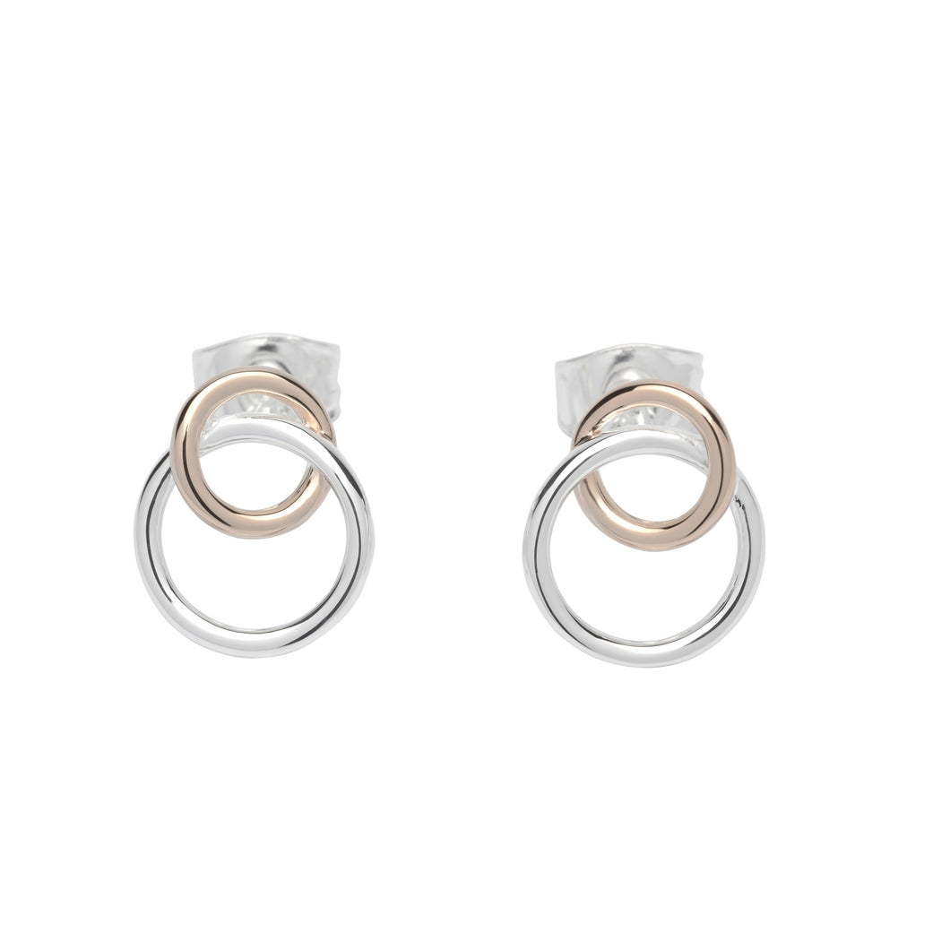 Silver and Rose Double circle Earrings ME-613