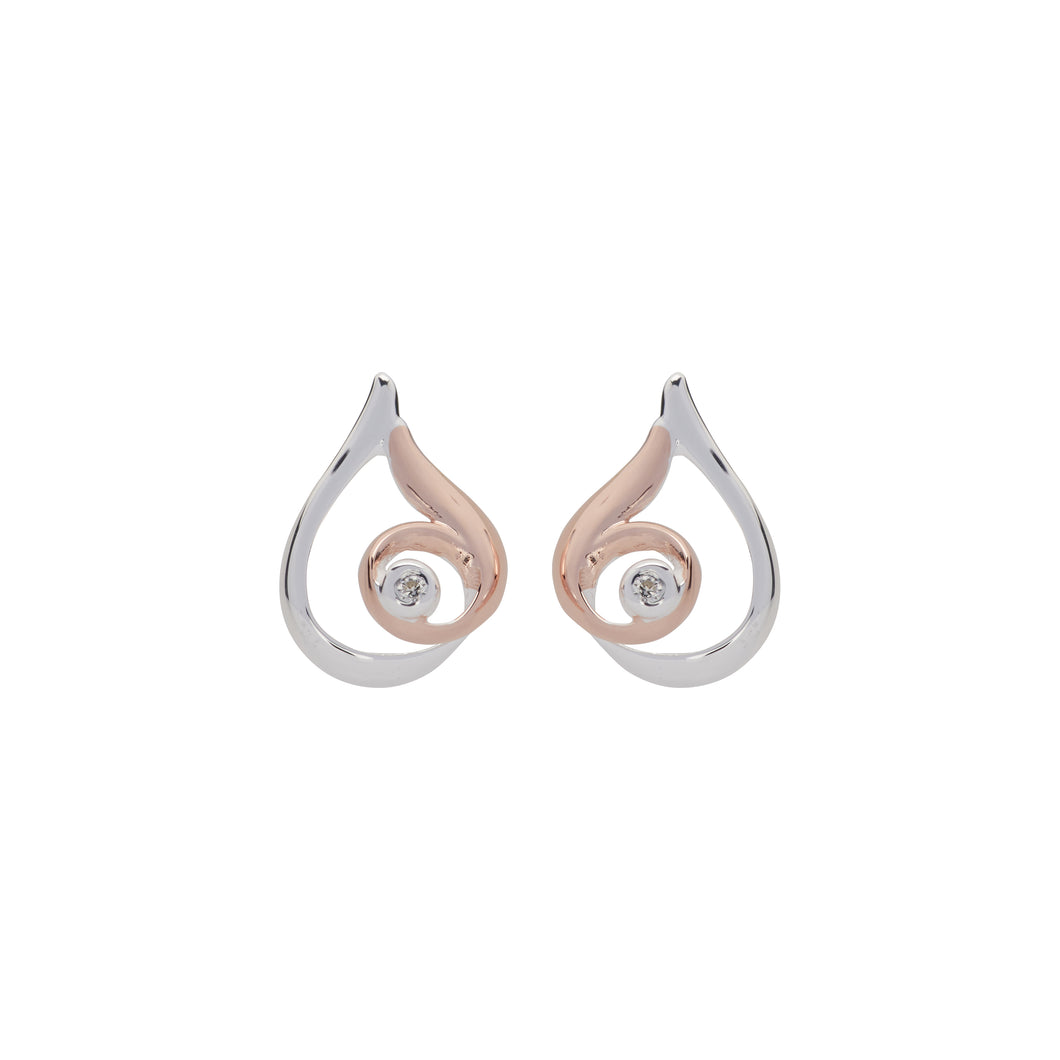 Silver and Rose Teardrop Swirl Earrings ME-734