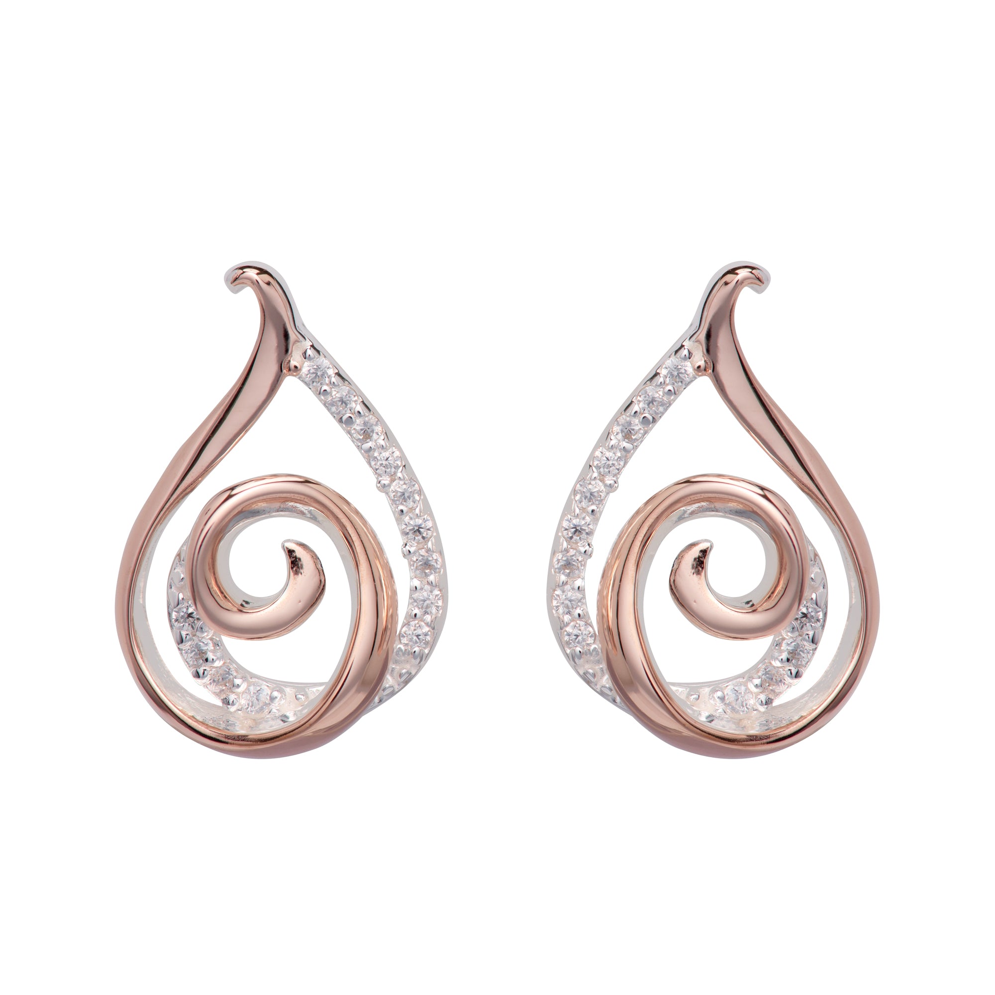 Silver and Rose Teardrop Shape Earrings ME-763