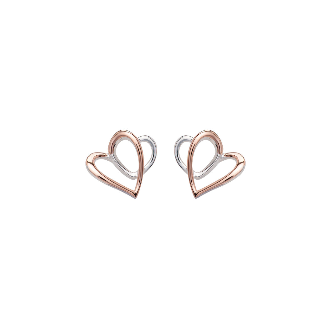 Silver & Rose Double Love-heart Earrings ME-770