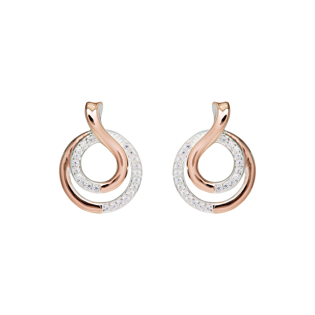 Silver and Rose Interlocking Swirl Earrings ME-797