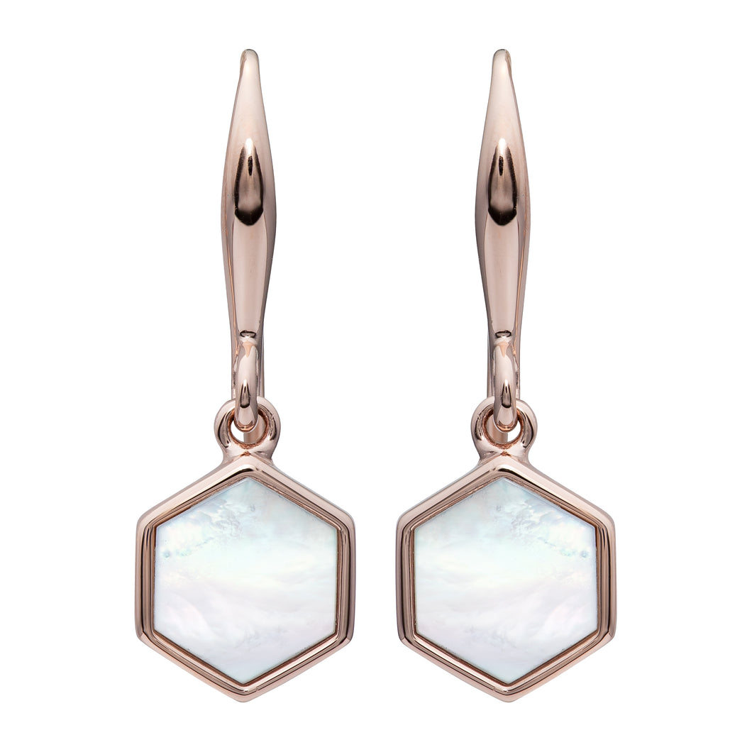 Rose Gold Hexagon Mother of Pearl Earrings ME-845