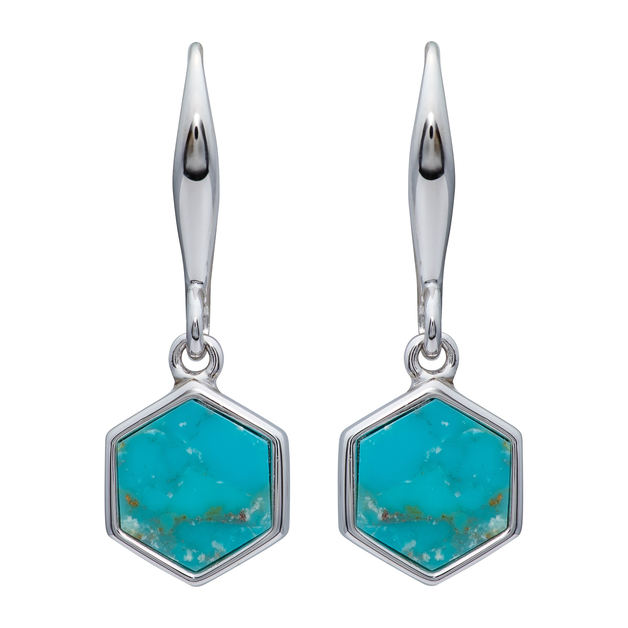 Silver Hexagon Turquoise Earrings ME-846
