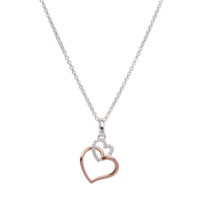 Silver and Rose Double Heart Pendant with Chain MK-612