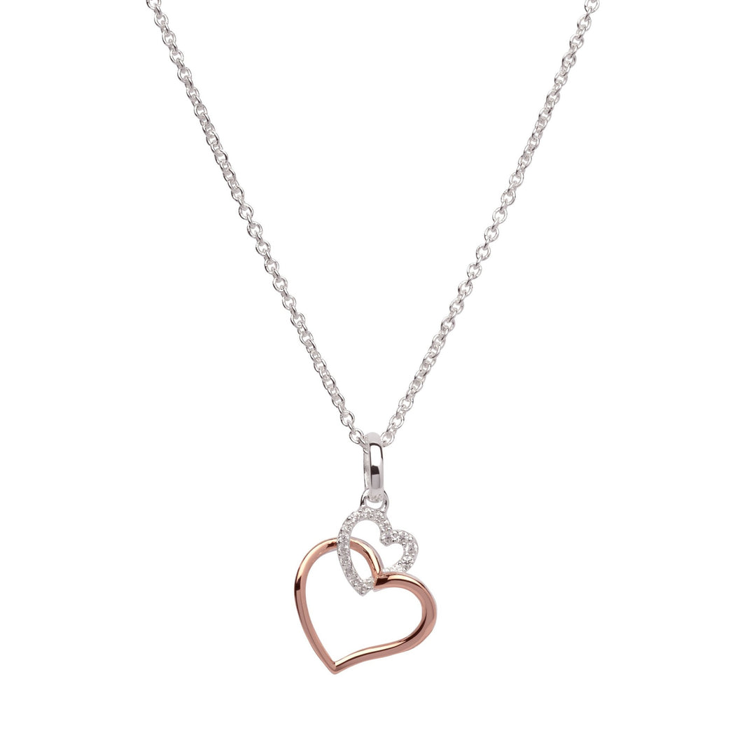 Silver and Rose Double Heart Pendant with Chain MK-612