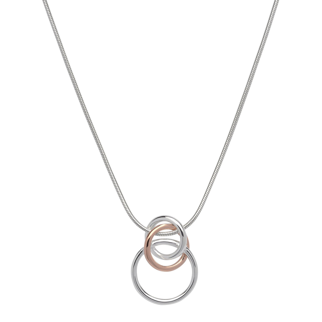 Silver and Rose Triple Loop Pendant with Chain MK-613