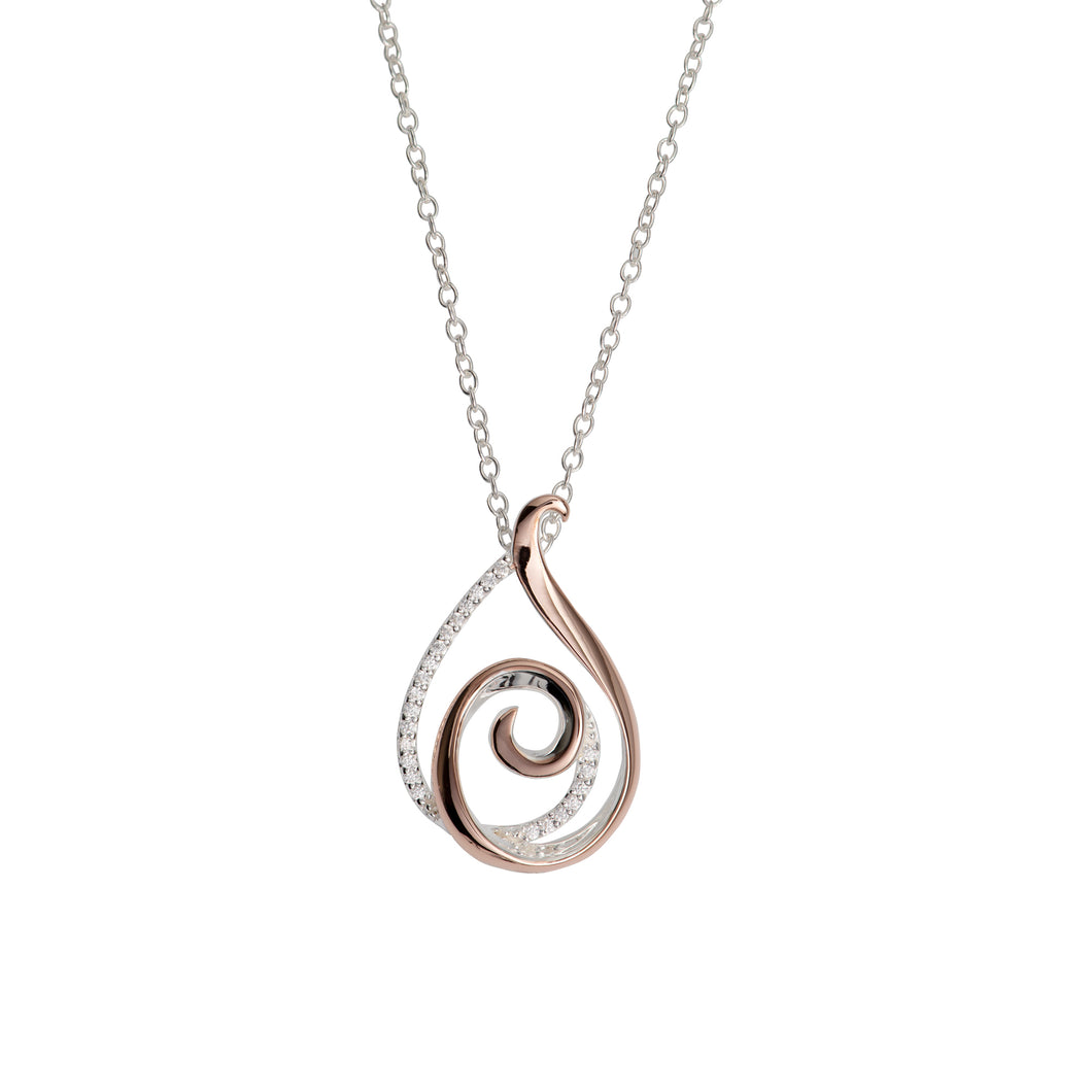 Silver and Rose Teardrop Swirl Pendant with Chain MK-763