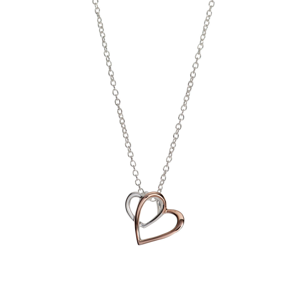 Silver & Rose Double Love-heart Pendant with Chain MK-770