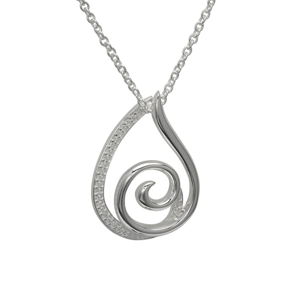 Silver Teardrop Swirl Pendant with Chain MK-825