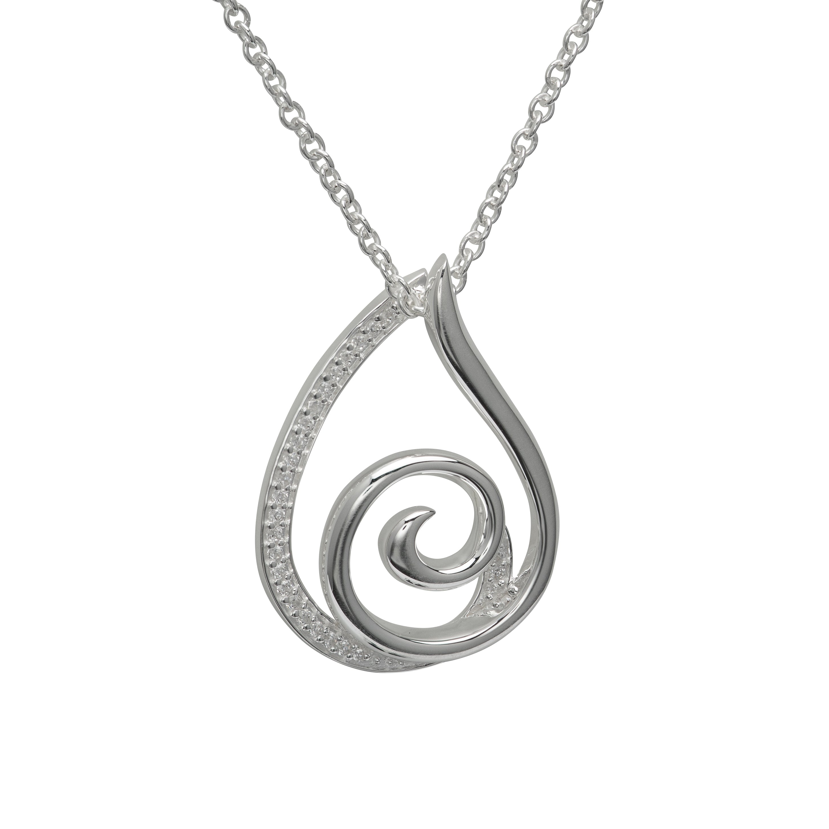 Silver Teardrop Swirl Pendant with Chain MK-825