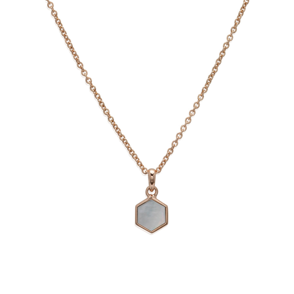 Rose Gold Hexagon Mother of Pearl Pendant with Chain MK-845