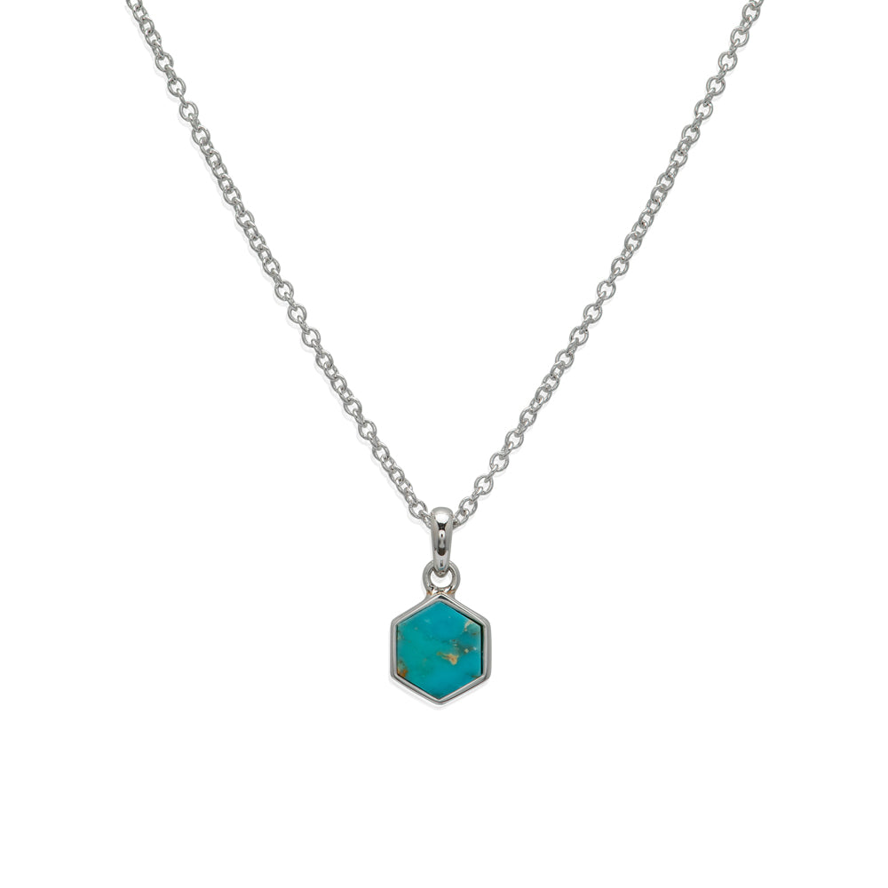 Silver Hexagon Turquoise Pendant with Chain MK-846