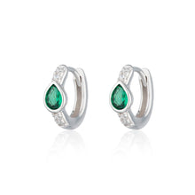 Load image into Gallery viewer, Silver Green Teardrop Huggie Earrings
