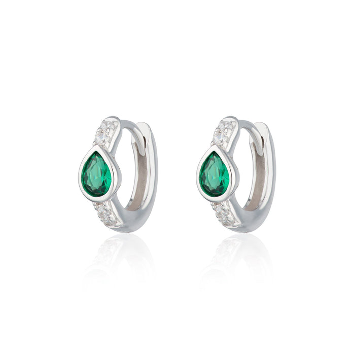 Silver Green Teardrop Huggie Earrings