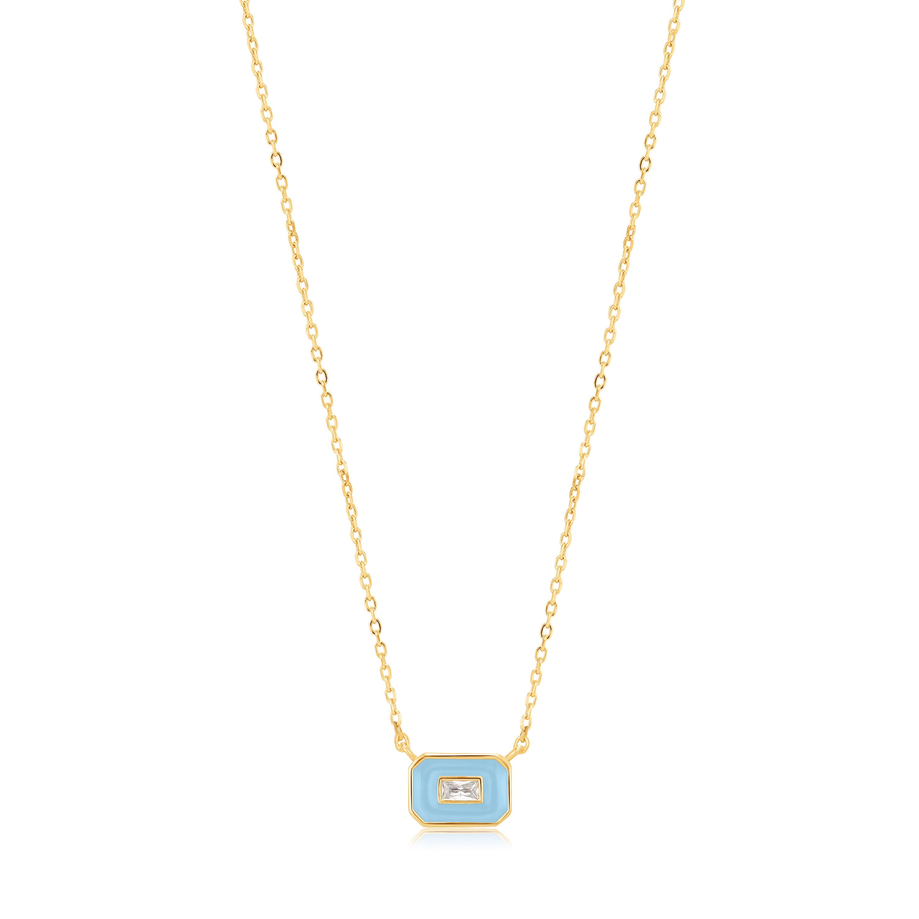 Powder Blue Enamel Emblem Gold Necklace N028-02G-B