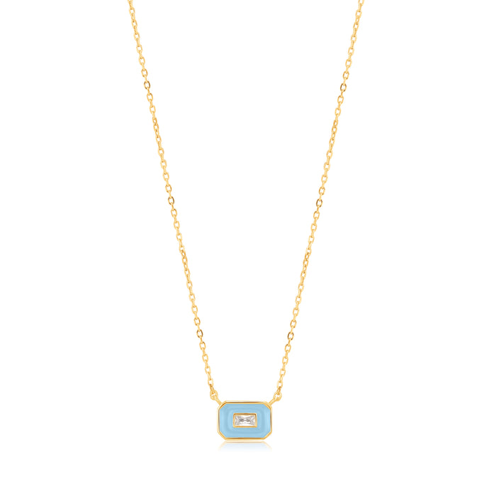 Powder Blue Enamel Emblem Gold Necklace N028-02G-B