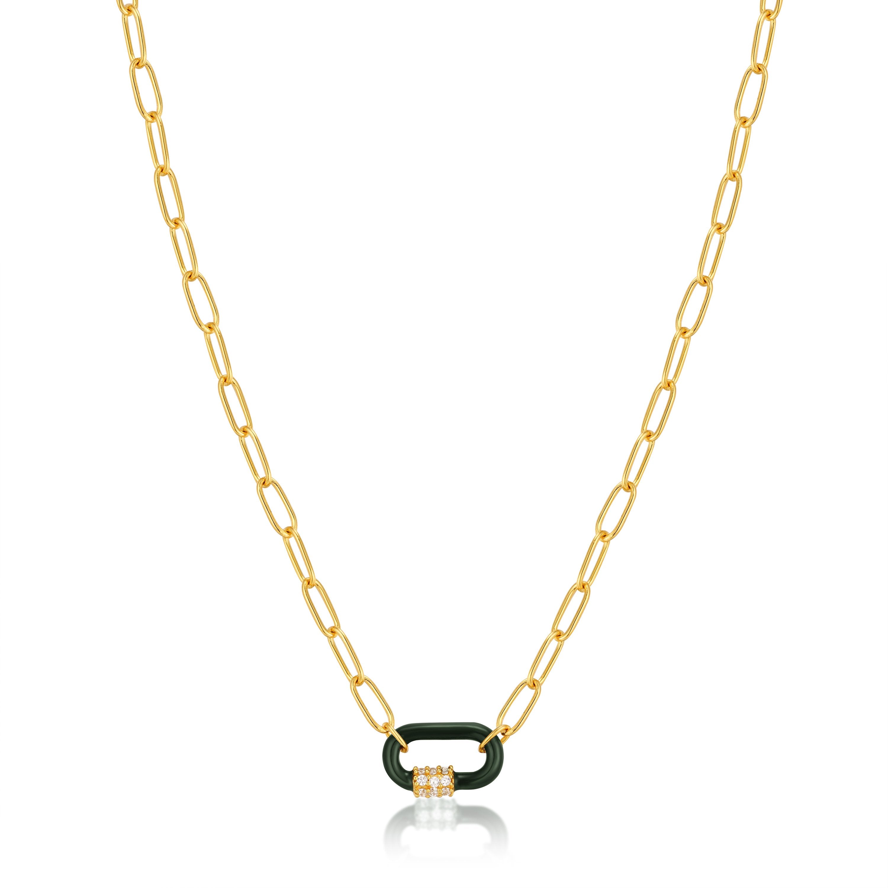 Forest Green Enamel Carabiner Gold Necklace N031-01G-G
