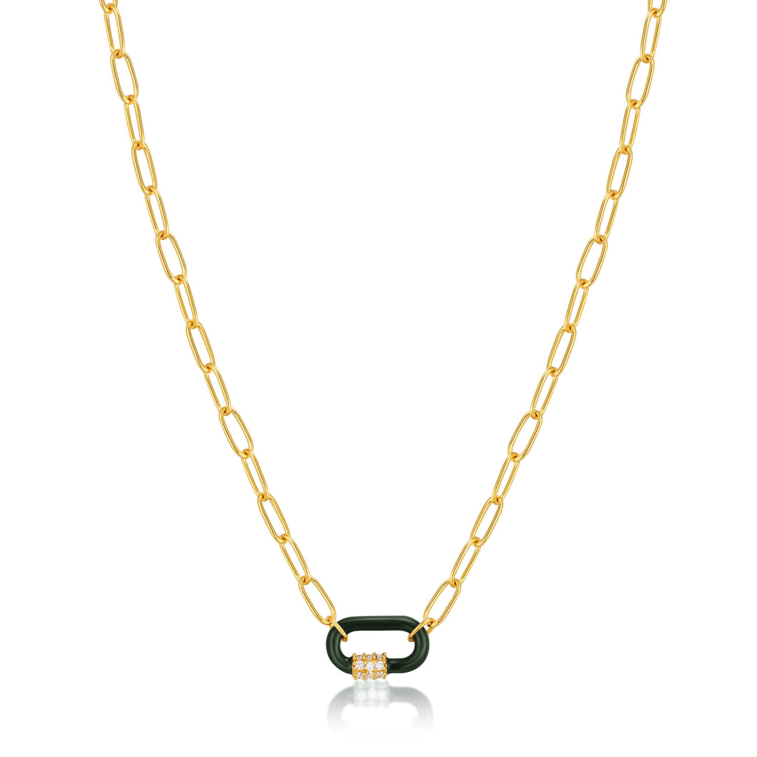 Forest Green Enamel Carabiner Gold Necklace N031-01G-G