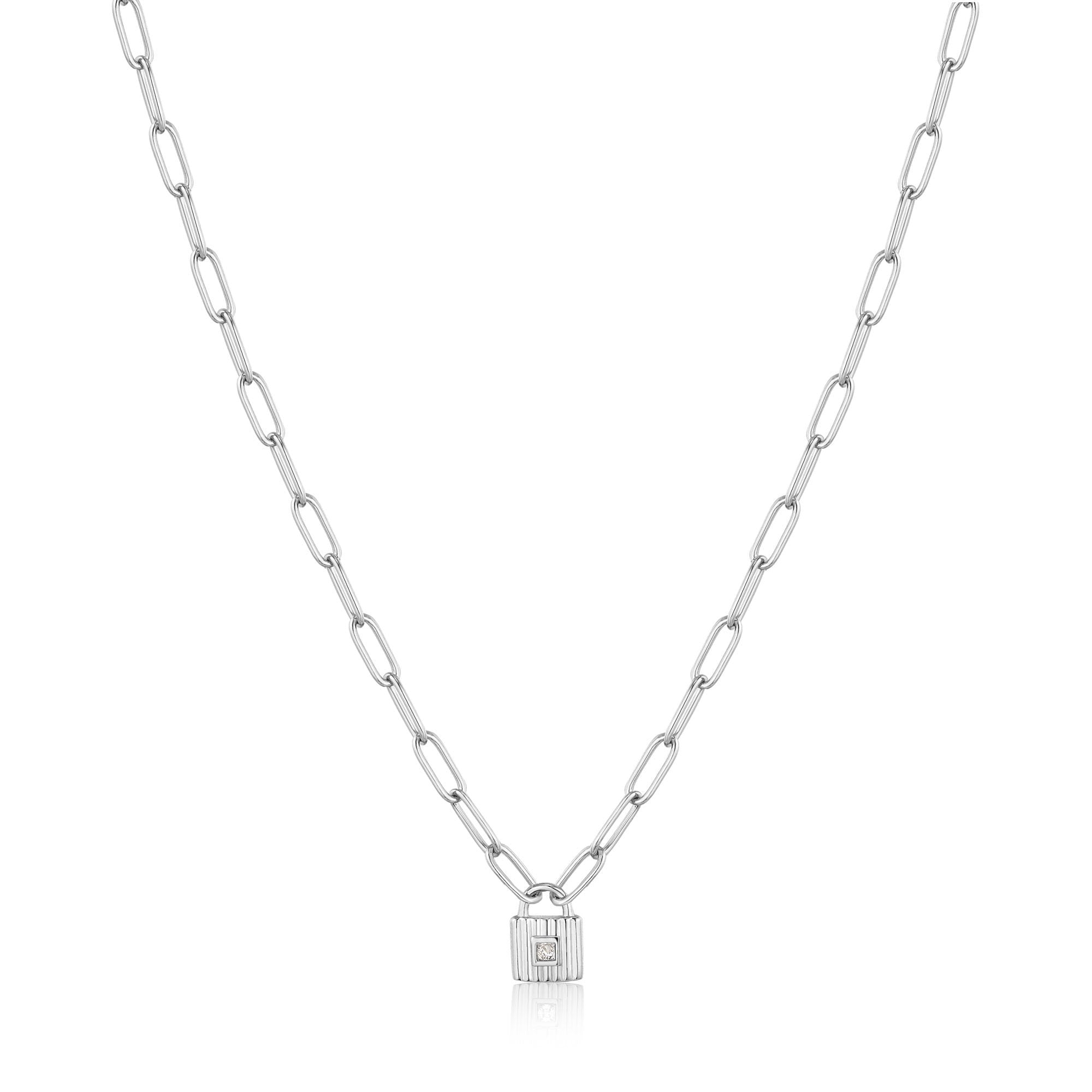 Silver Chunky Chain Padlock Necklace N032-01H