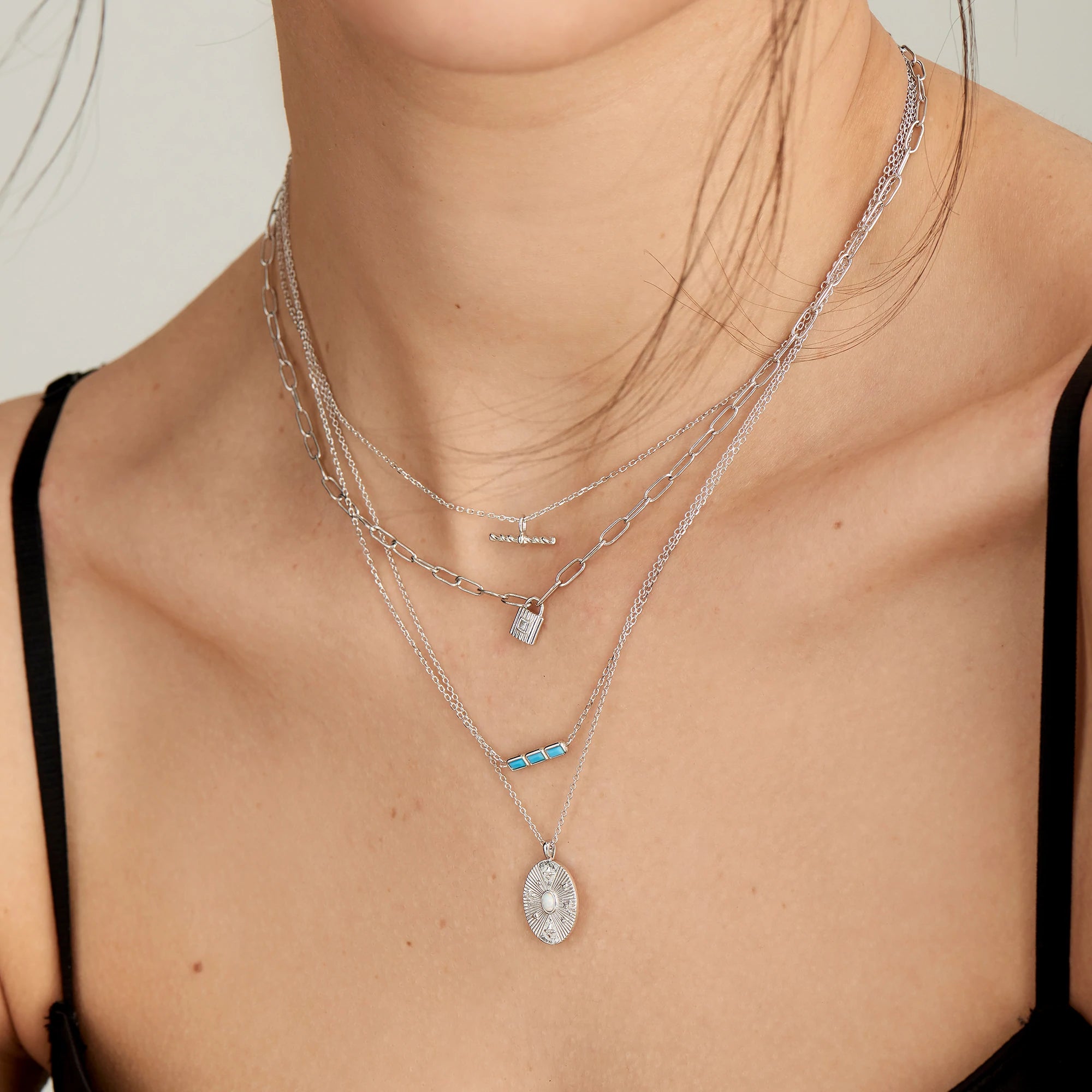 Silver Scattered Stars Kyoto Opal Disc Necklace N034-03H