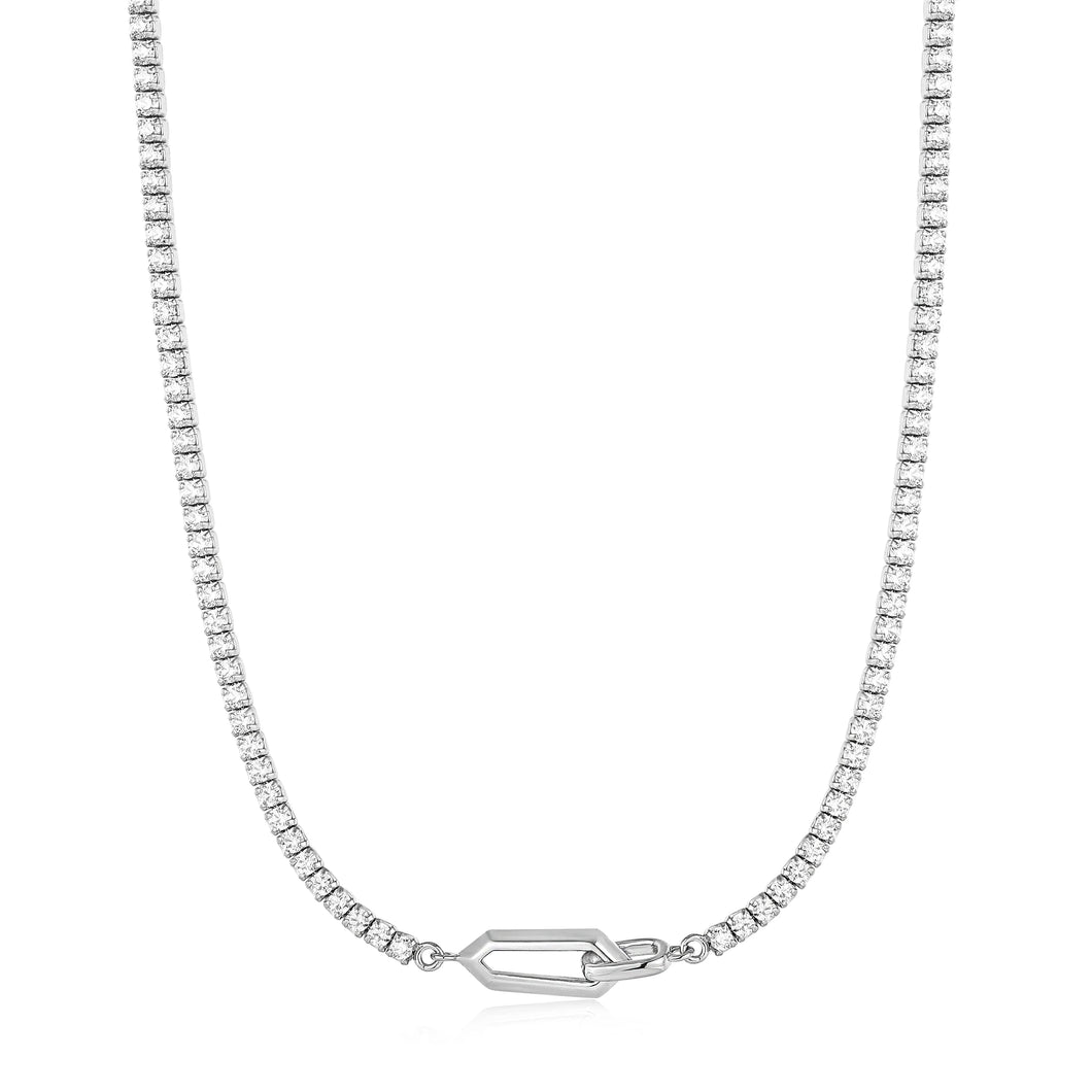 Silver Sparkle Chain Interlock Necklace N041-03H-W