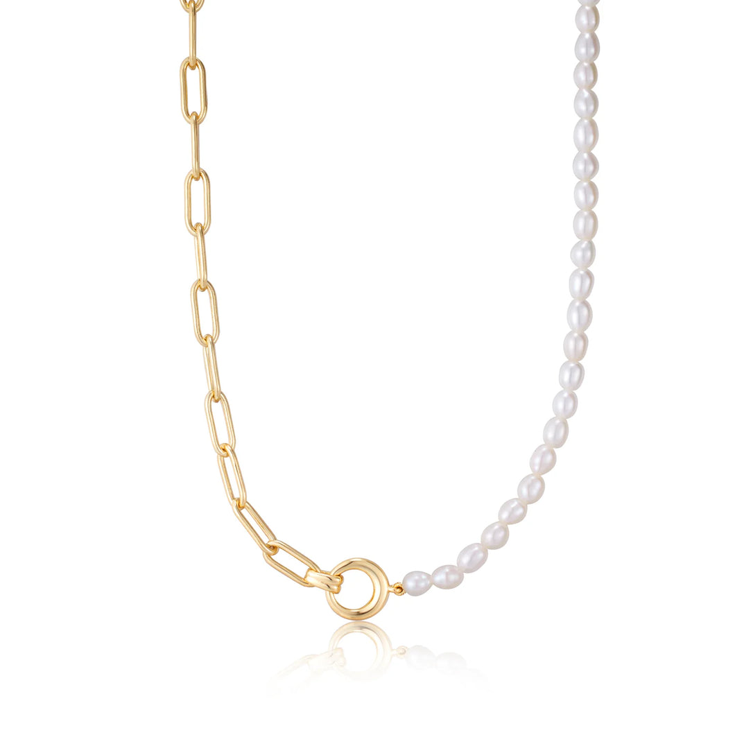Gold Pearl Chunky Link Chain Necklace N043-01G