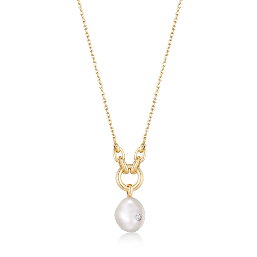 Gold Pearl Sparkle Pendant Necklace N043-03G