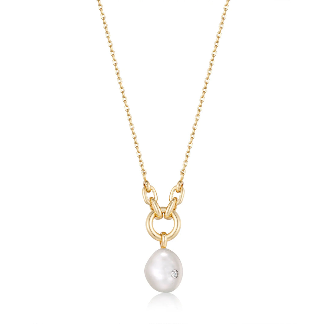 Gold Pearl Sparkle Pendant Necklace N043-03G