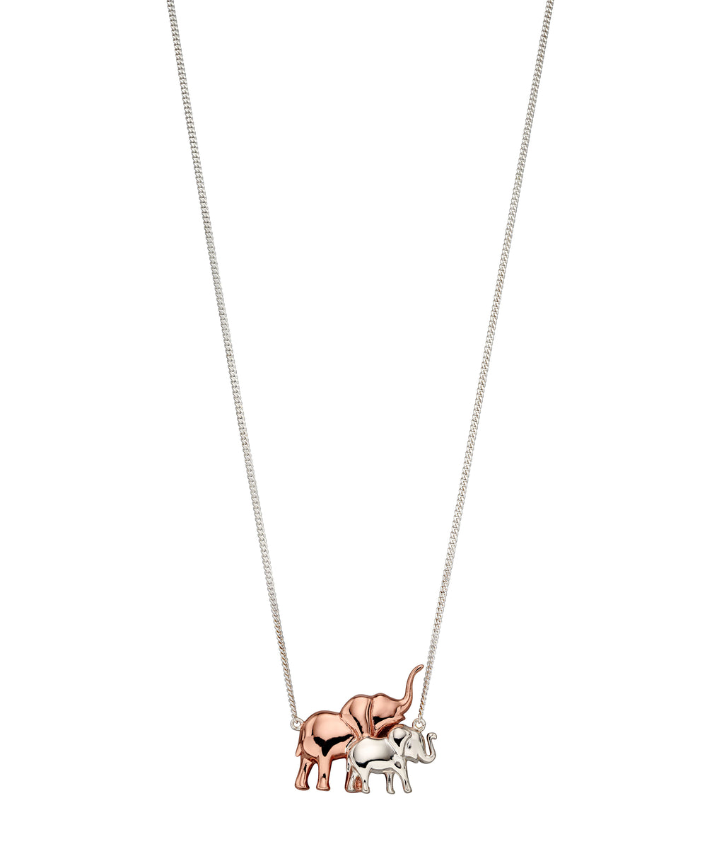 Silver and Rose Mother and Baby Elephant Necklace