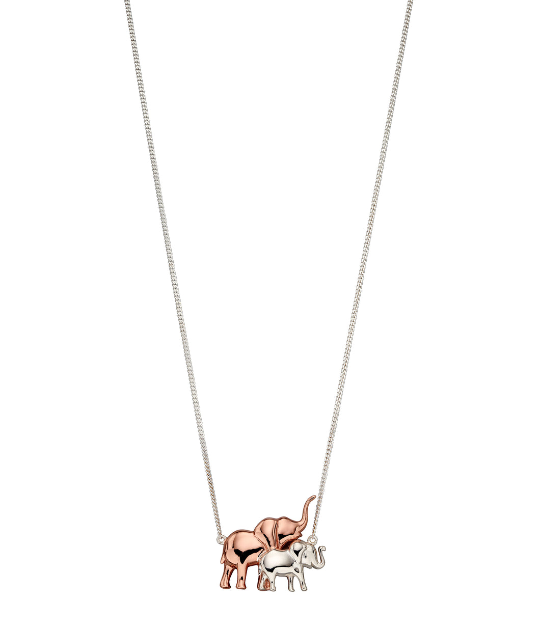 Silver and Rose Mother and Baby Elephant Necklace