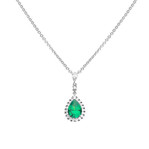 Green Zirconia Teardrop Necklace with Pave Surround N4465