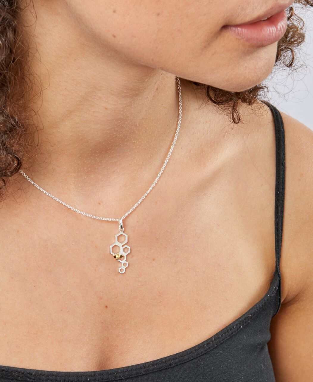 Silver & Gold Honeycomb and Bee Pendant