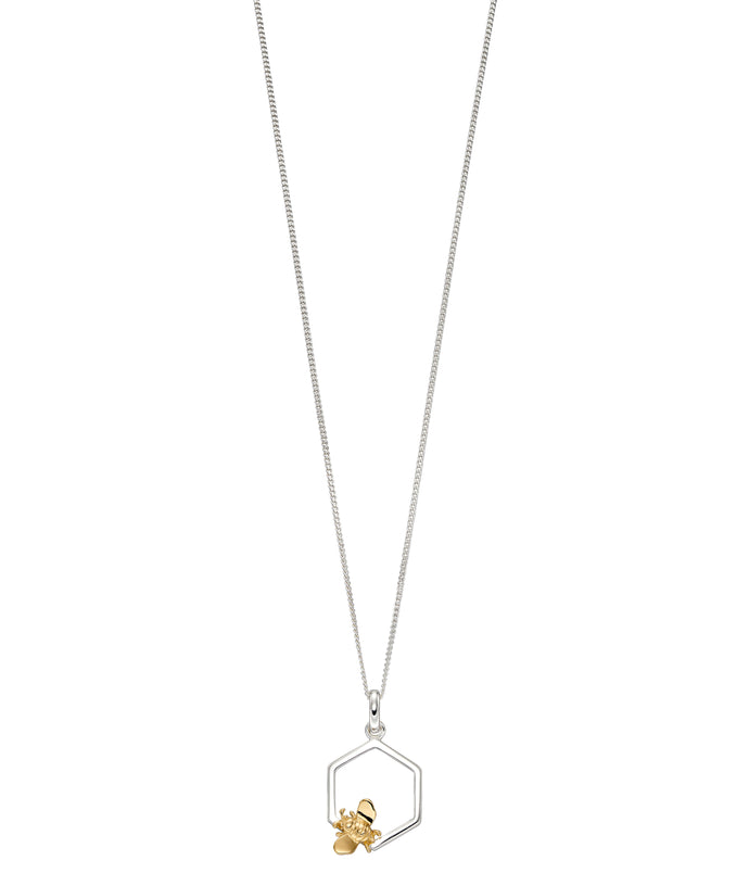 Silver & Gold Small Honeycomb and Bee Pendant